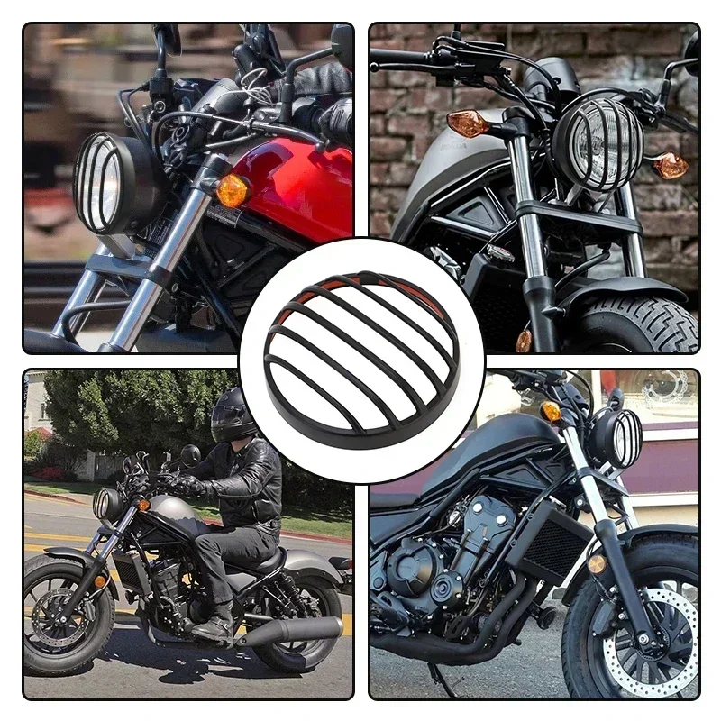 For Honda Rebel CMX 300 2017-2023 Black Motorcycle Headlight Grill Cover Front Lamp Guard Retro Head Light Decorative ABS