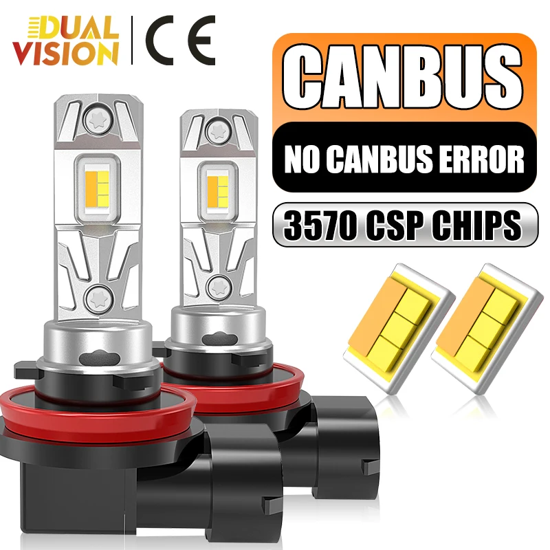 Dualvision H11 H8 H9 H16 LED Fog Lamps 3570 CSP CHIPS 3000K 4300K 6000K 9005 9006 HB3 HB4 2PCS Auto Fog Light Mini Diode 12V 24V