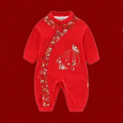 Newborn Baby Chinese Traditional Hanfu Kung Fu Embroidery Tang Suit Long Sleeve New Year Outfit Cotton Confucius Institute