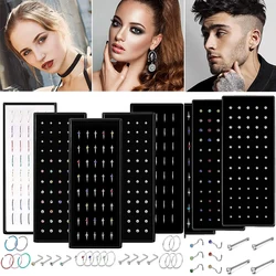 40/60PC Stainless Steel Straight L Nose Stud for Women Nose Ring Set 1.8MM Fashion Crystal Aro Nariz Nase Pircing Body Jewelry