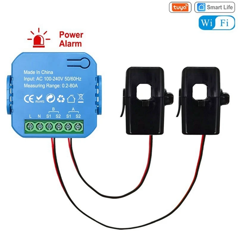 3CGRO-Tuya WIFI Smart Energy Meter Bidirectional With Transformer Clamp App Monitor Power 80A Support Alarm