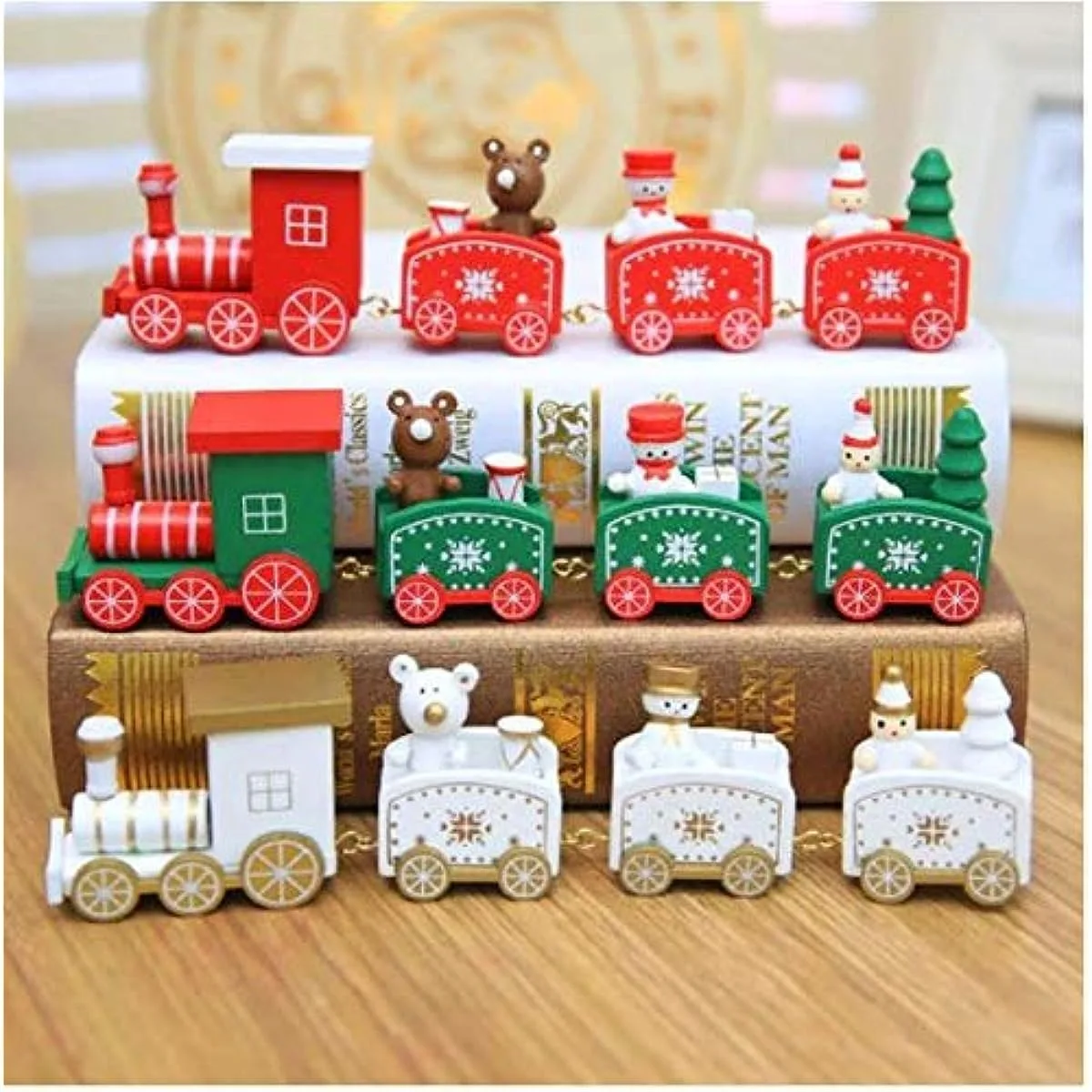 Wooden Christmas Train with Snowman, Mini Train Decor Set for Christmas Party, Christmas Train Ornament Gift Home Decoration