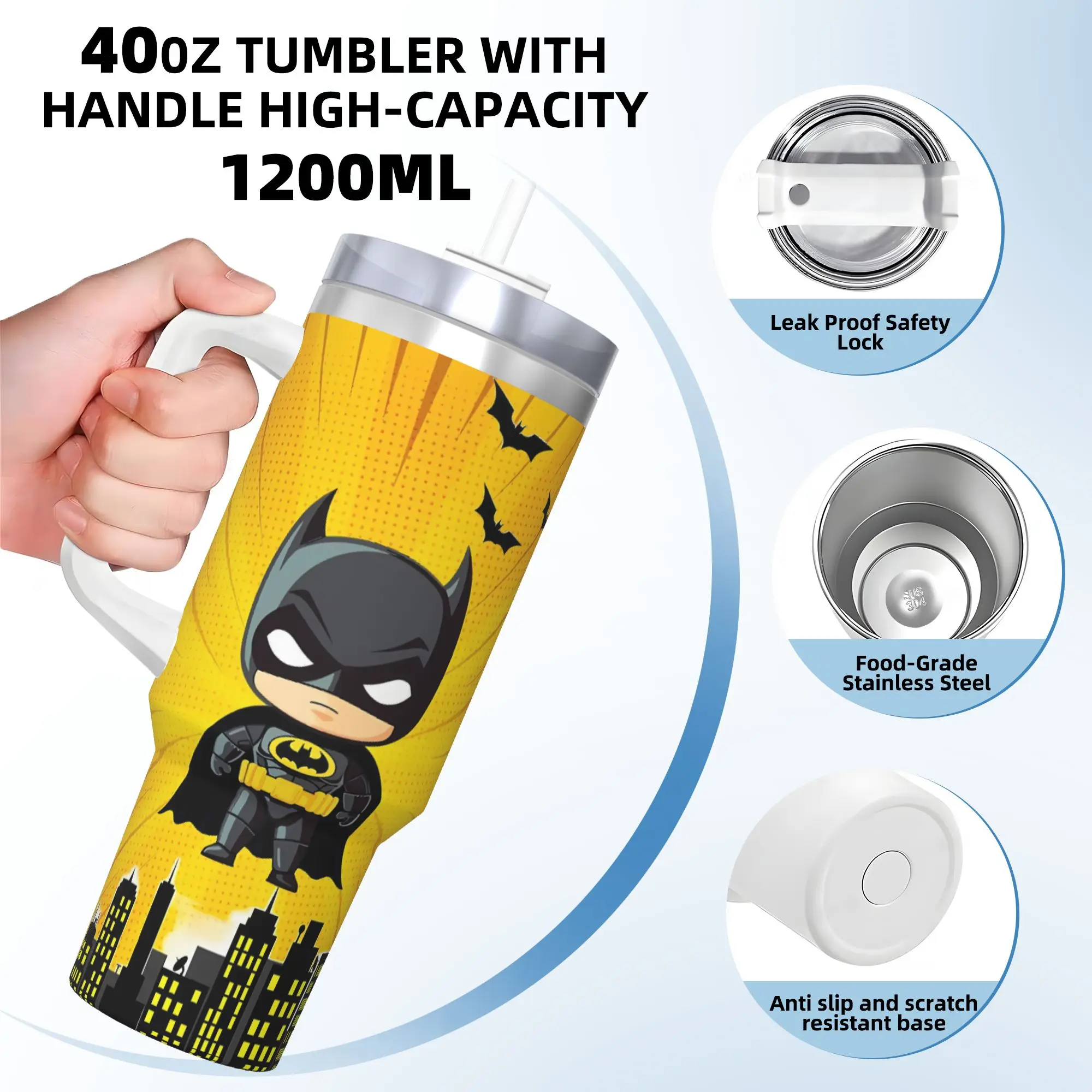 Stainless Steel Tumbler B-Batmans Cartoon Mugs Cup With Straws 3D Print Hot Drinks Water Bottle Large Capacity Thermal Mug view 3