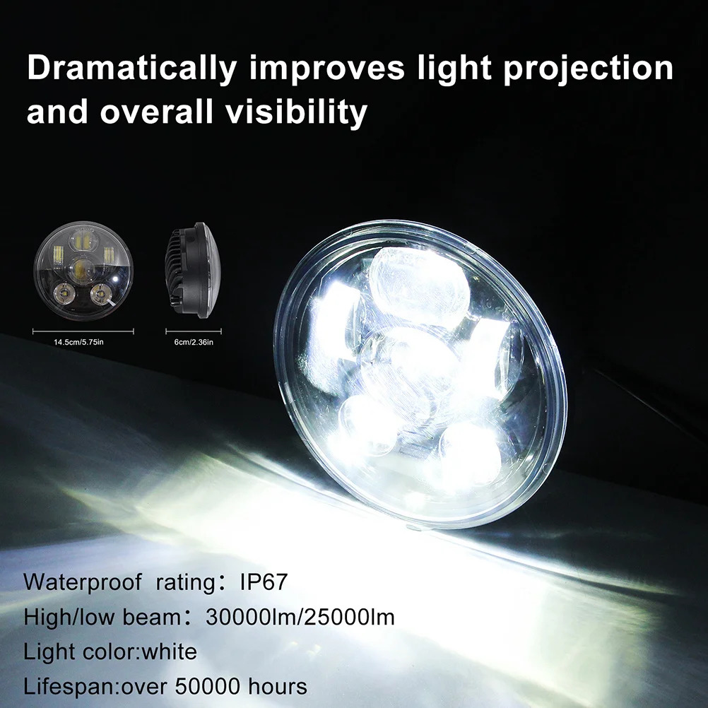 

1Pcs LED Motorcycle Headlight 5.75 Inch 6 Lamp Beads Round Angel Eye Aluminum Headlamp Brighter Safer Night Driving
