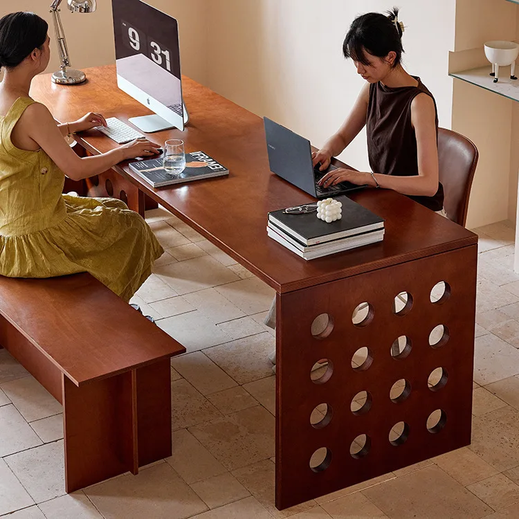 Medieval style pure solid wood cave work table Modern computer desk Workbench High-end office