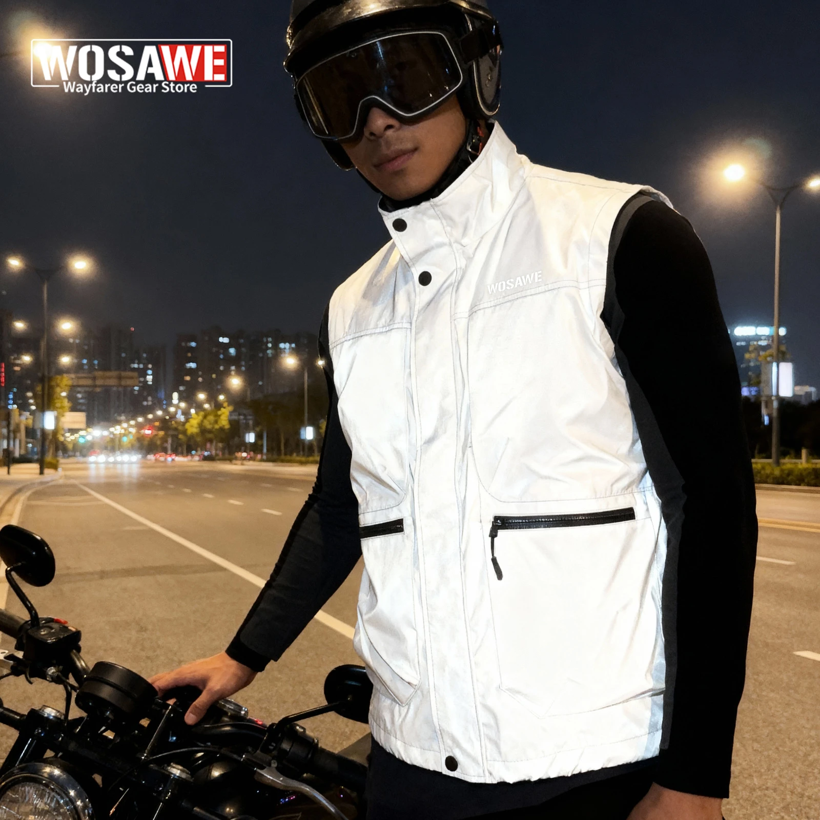 

WOSAWE Motorcycle Travel Night High-Visibility Vest Men Motorbike Racing Sleeveless Touring Reflective Vest Motocross Gelit