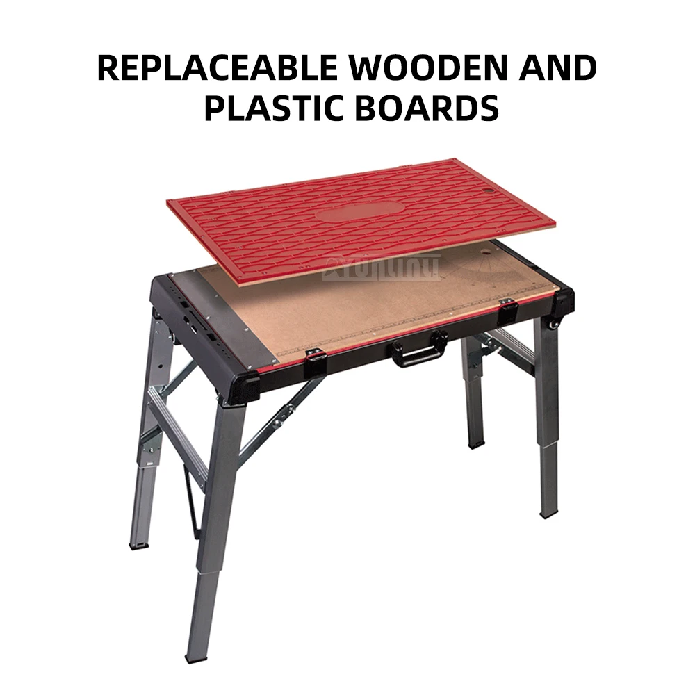 Table multifonctionnelle Portable en alliage d'aluminium, établi pliant pour le travail du bois, outil Mobile, tabouret cheval pour projets de bricolage