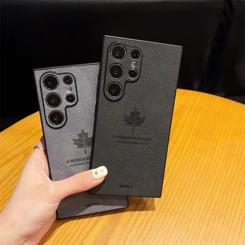 Роскошный кожаный чехол с текстурой кленовых листьев для Samsung Galaxy S25 S24 S23 S22 Ultra Plus A73 A72 A56 A55 5G противоударный чехол
