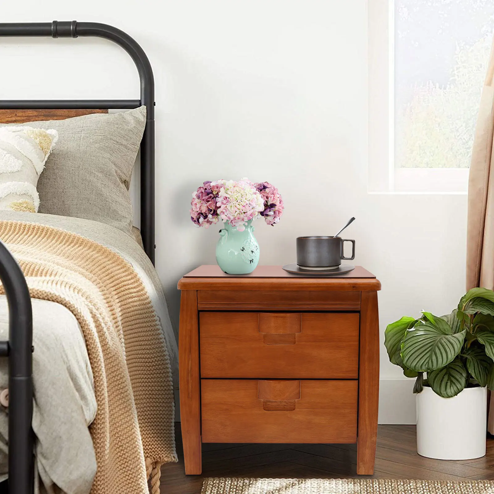 

Современная прикроватная тумба-шкаф для хранения, деревянная, с 2 ящиками, для дома