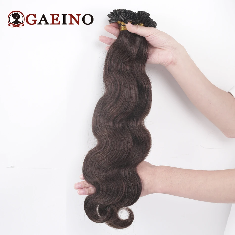 Extensiones de Cabello preadheridas con punta en U, cabello humano ondulado, extensión de cabello de punta de uñas, queratina marrón claro, extensión de cabello de fusión humana