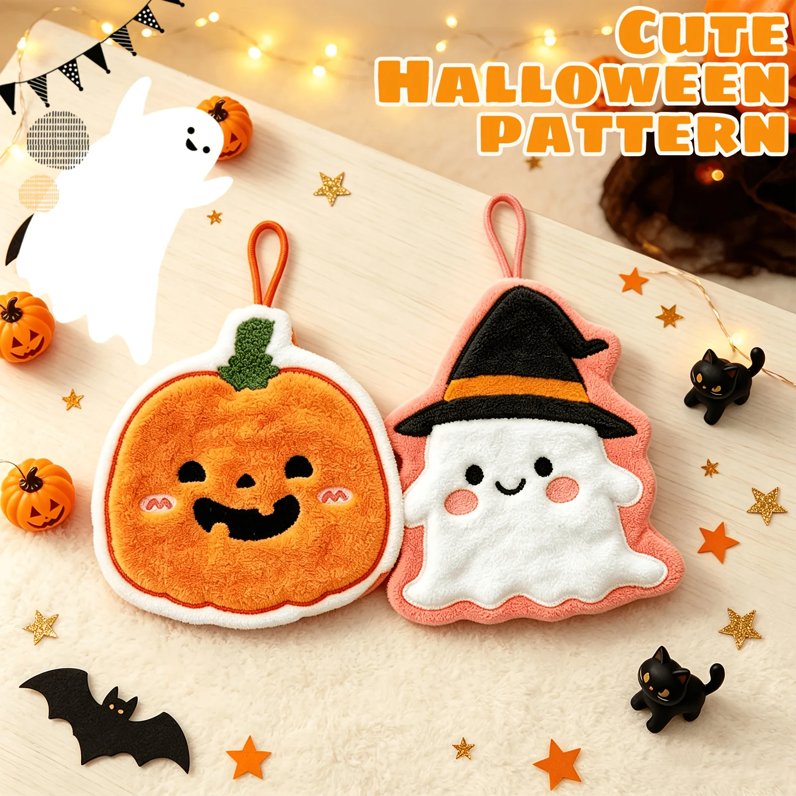 2pcs Set Hanging Quick-Dry Towel, Fun Halloween Themed Towel, Combining Decorative Aesthetics And Practical Function Cute Design