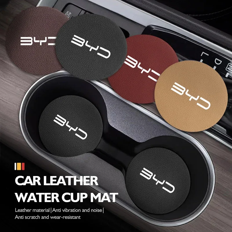 PU Leather Car Cup Holder Coaster Anti-Slip Mat For BYD Seal Dolphin Seagull Song Plus Yuan Plus Atto 3 Tang Han Accessories