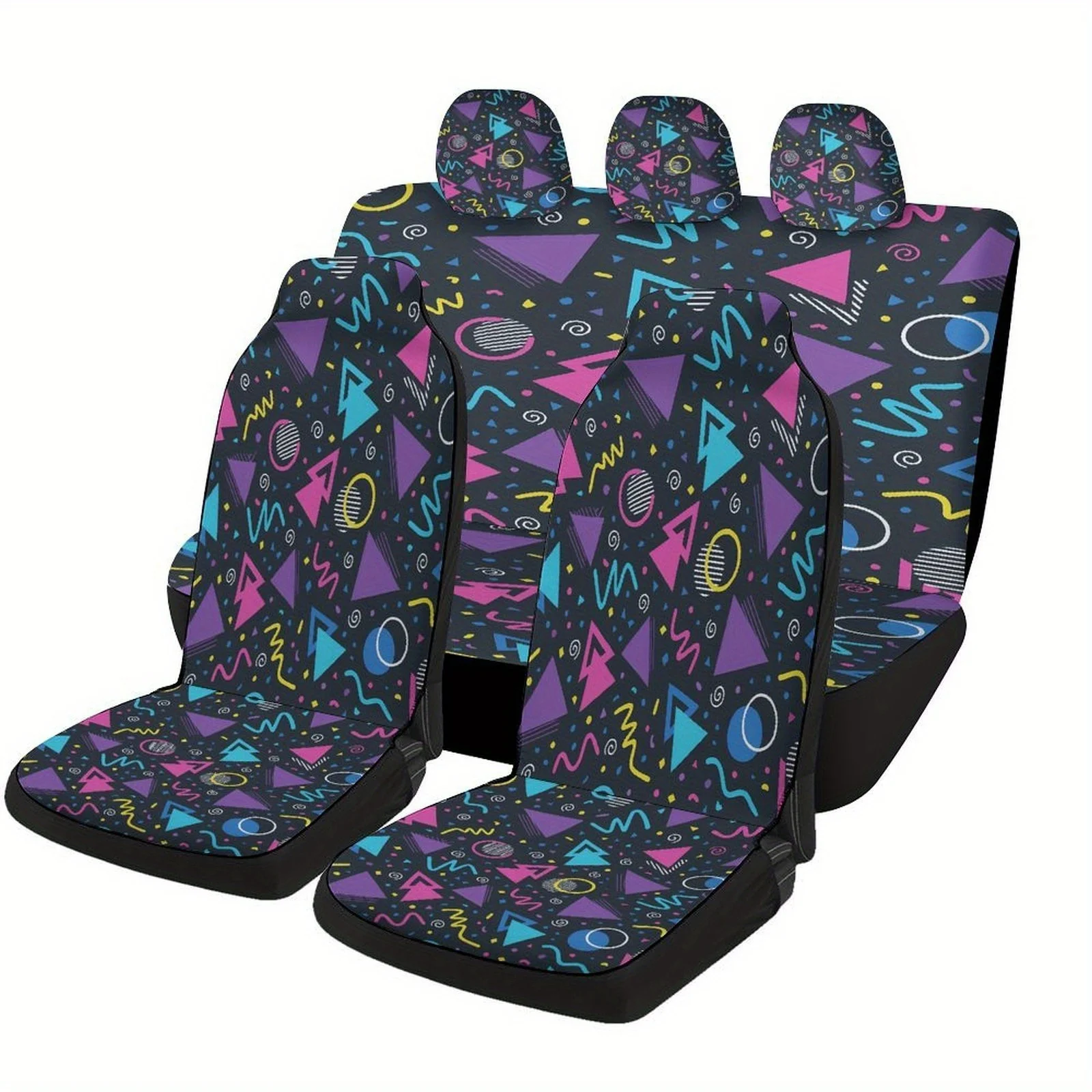 Geometric Pattern Designed Car Seat Cover Set For Most Cars, Trendy Novelty High-quality Car Seat Protector Covers Full Set, Uni