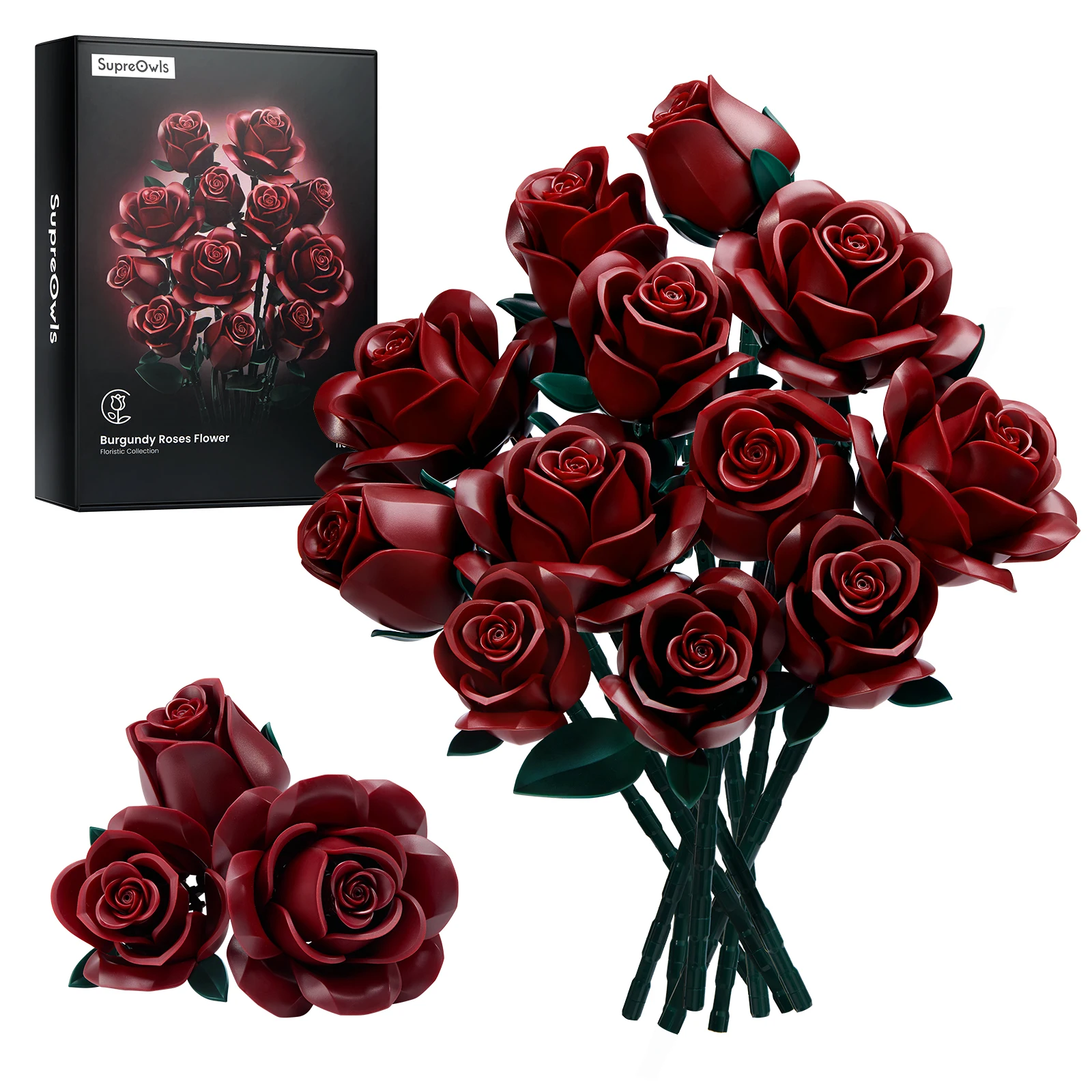 Burgunderrote Rosen, Blöcke, Blumenstrauß, Blumen, künstliches botanisches Modell, Heimdekoration, Valentinstagsgeschenke für Frauen, Raumdekoration