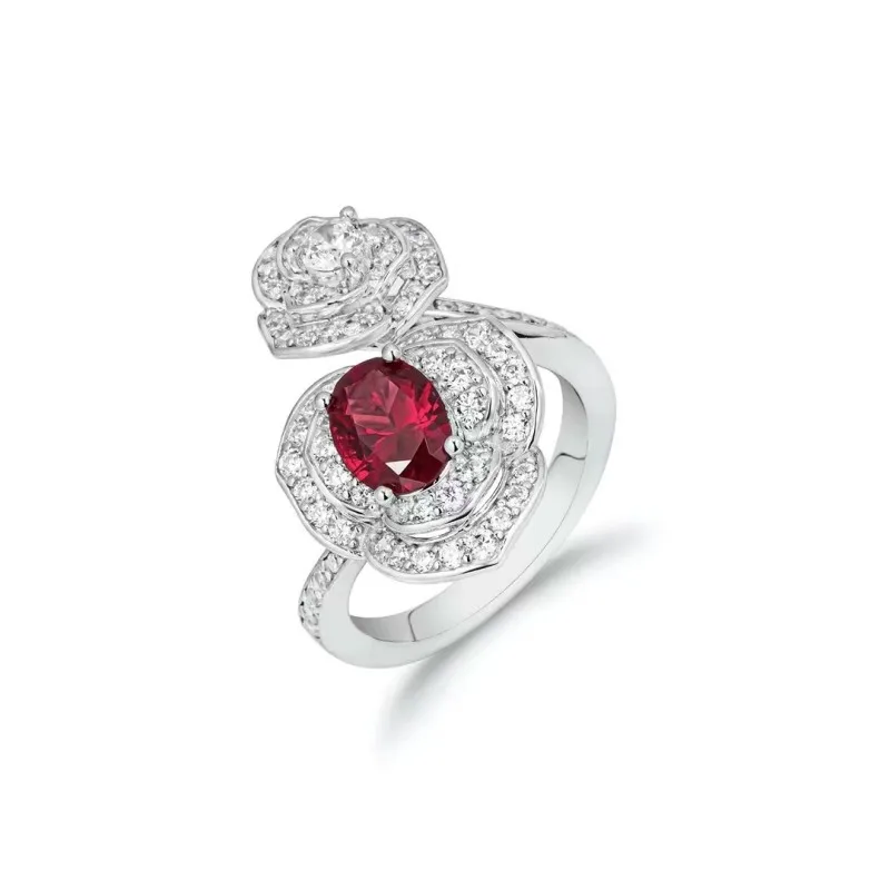 

ZOCA 925 Sterling Silver Valentine's Jewelry Gift Rose Flower Beautiful Adjustable Ring For Women Ruby Magical CZ Fine Jewelry