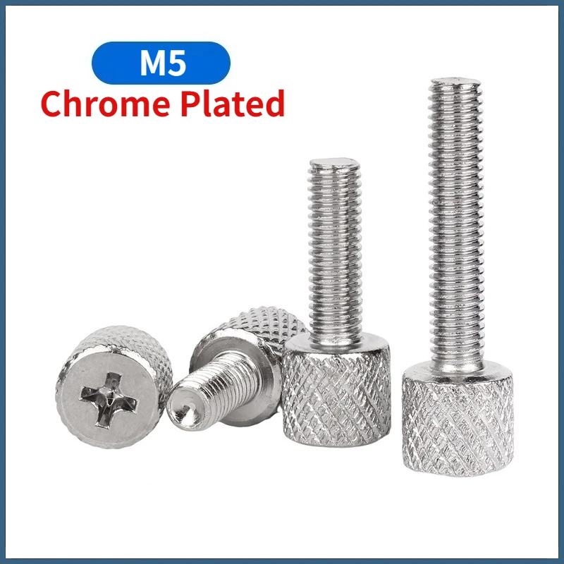 Beicai 10/20/50/100pcs M5 Carbon Steel Chrome Plated Cylindrical Knurled Thumb Screws High Round Hand Tighten Bolt