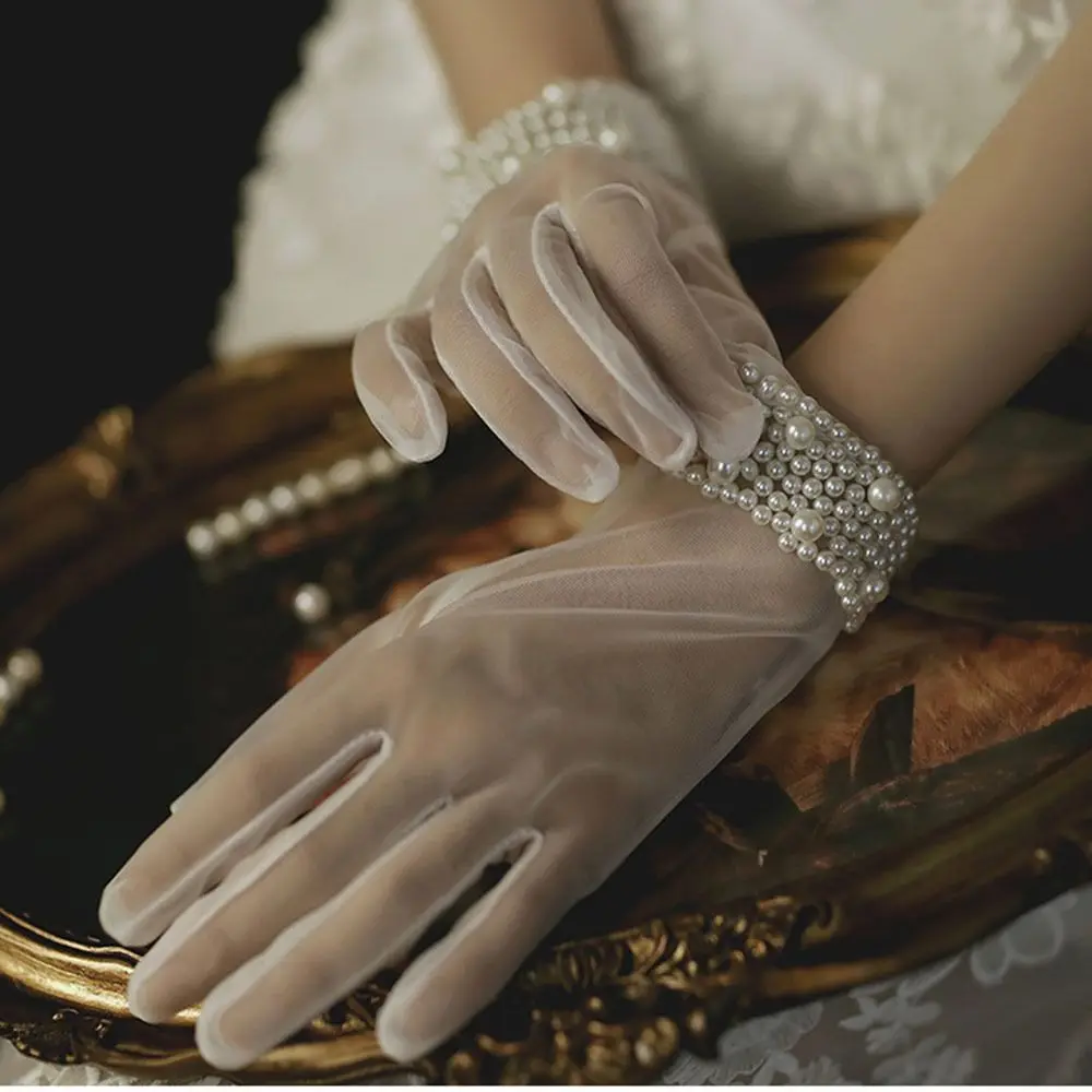 1 زوج خمر مساء حفلة موسيقية ديكور فستان الحفلات الزفاف قفازات الزفاف الدراجات القيادة القفازات فستان زفاف القفازات قفازات برباط #2