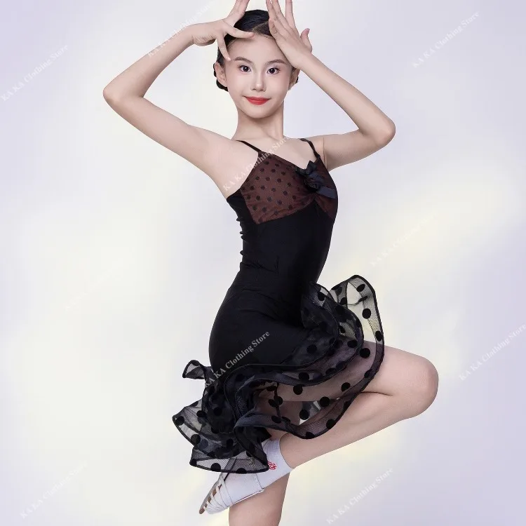 Robe de danse latine Standard Samba Rumba Tango pour filles, Costume de danse Cha Cha Salsa, robes de danse de salle de bal pour enfants