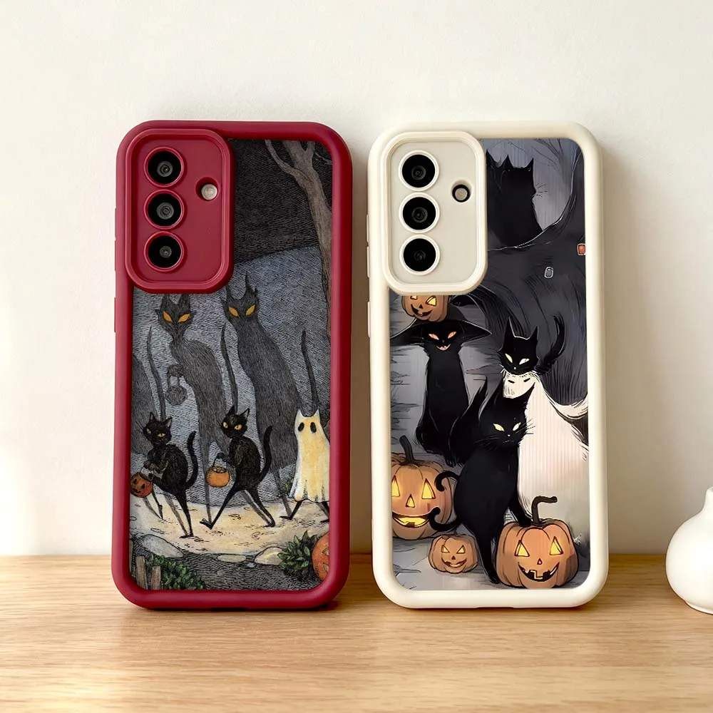 Black Cats Halloween For Samsung Galaxy A73 A72 A71 A56 A55 A35 A25 A54 A53 A52 A51 A32 Eye Ladder Phone Case Cover