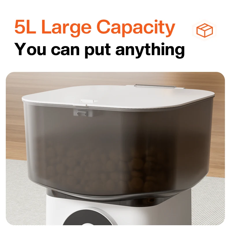 Automatic Pet Feeder 5L Capacity Microchip Cat Feeder Dispenser Food Grade Stainless Steel Bowl With HD Ultra-Wide-Angle Camera