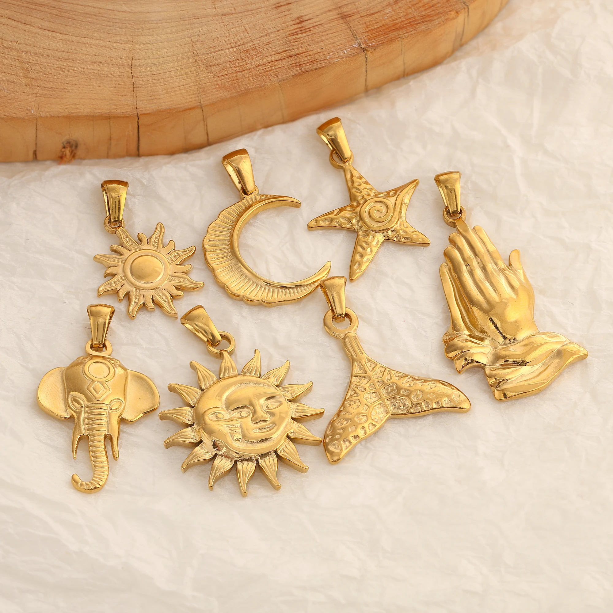 Sun/Cross/Whale Fish Tail/Starfish Charms for Jewelry Making Stainless Steel Animal Pendants Dangle Diy Necklace Supplies