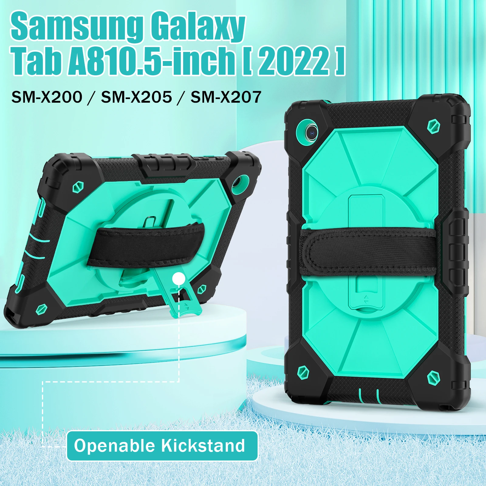 Бронированный чехол-подставка для Samsung Galaxy Tab A8 10,5 2021 2022 SM-X200 X205 X207, сверхмощный вращающийся на 360 градусов чехол с ремешком на шею