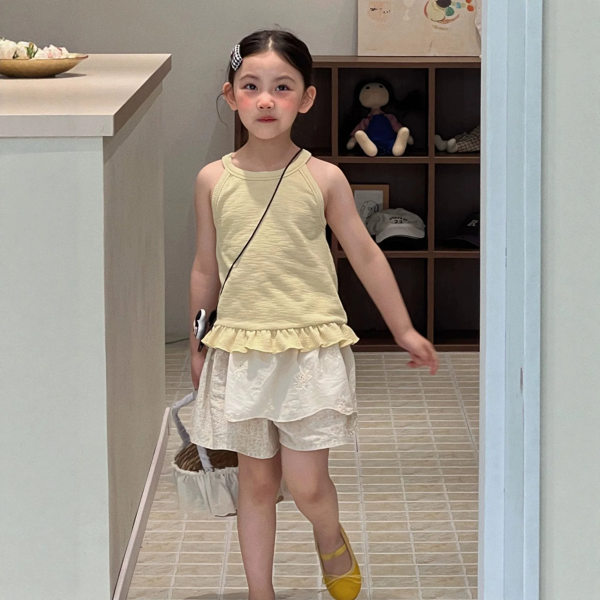 Girls Set 2026 Summer New Thin Ruffled Camisole Korean Kids Clothing Baby Girl Floral Pants Two Piece Set