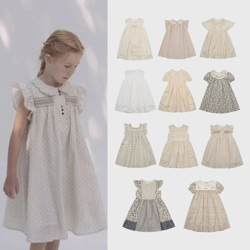 

LOU 2025SS Girls Dress Print Princess Dress Embroidered Lace Dress