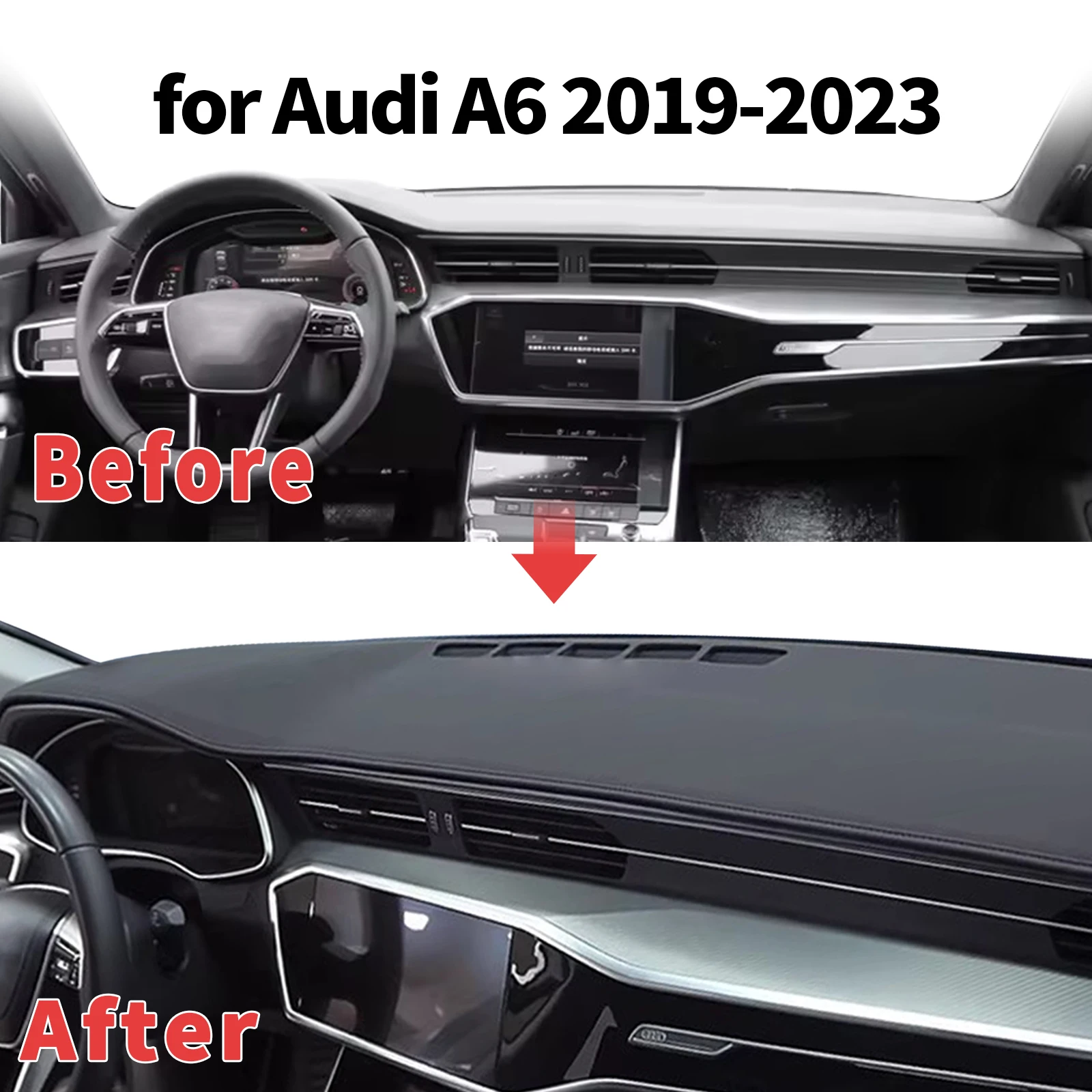 

for Audi A6 2023-2019 C8 (Fit for Without HUD) Dashboard Cover Sun Shade Protector Dashmat Anti-Glare UV Block Carpet Dash Mat
