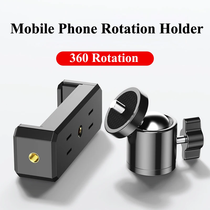 Universal Tripod Mount CellPhone Holder Clip Stand 1/4 Screw Ball Head Adapter For Selfie Stick Xiaomi 360 Rotate Camera Bracket