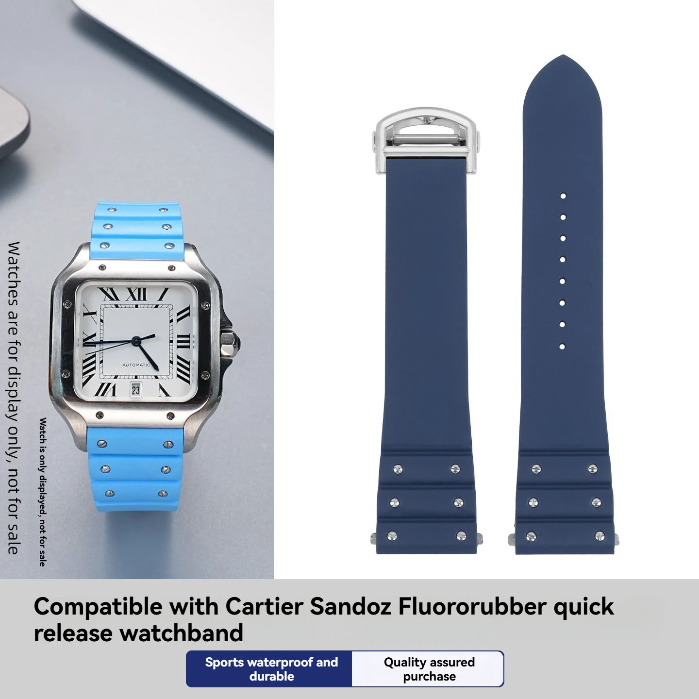 21mm Quick Release Fluoroelastomer Strap for Cartier SANTOS Medium WSSA0010 WSSA0009 Waterproof Sports Band Men & Women