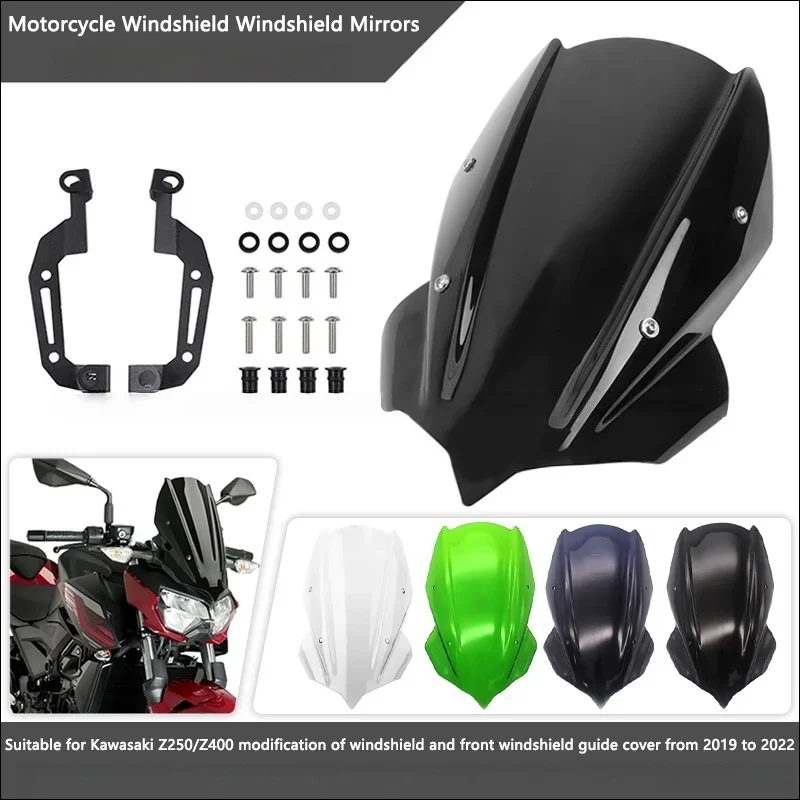 

Motorcycle Sports Windshield Windscreen Deflector Visor Viser For Kawasaki Z250 Z400 2019-2023 Z 400 Accessories Double Bubble