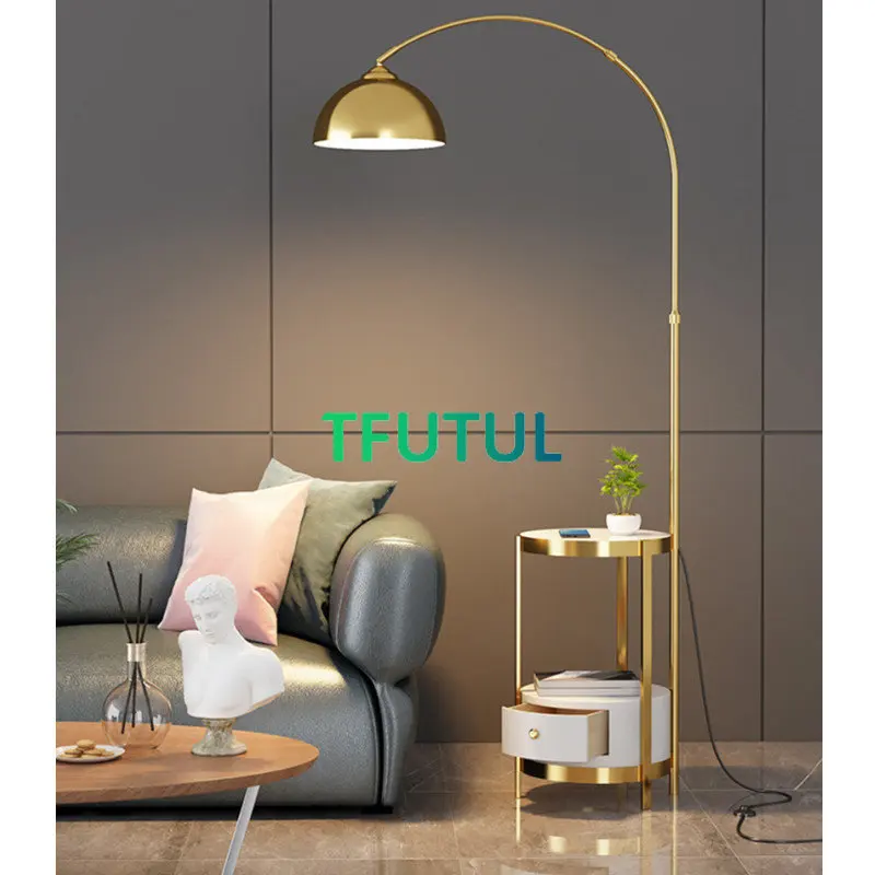 Scandinavian Living Room Sofa Side Led Floor Lamp Bedroom Bedside Table Integrated Lamps Glass Tea Tray Standing Lights