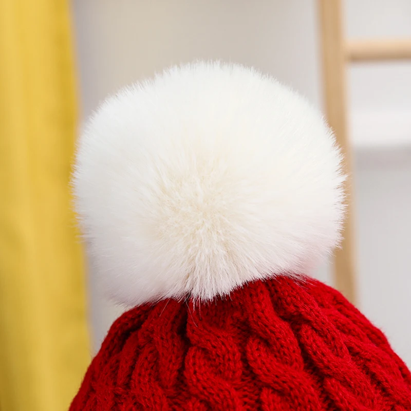 Christmas Baby Hat Warm Winter Knitted Baby Beanie Cap Solid Outdoor Pompom Toddler Children Hat Bonnet 2 sizes for Adult Kids