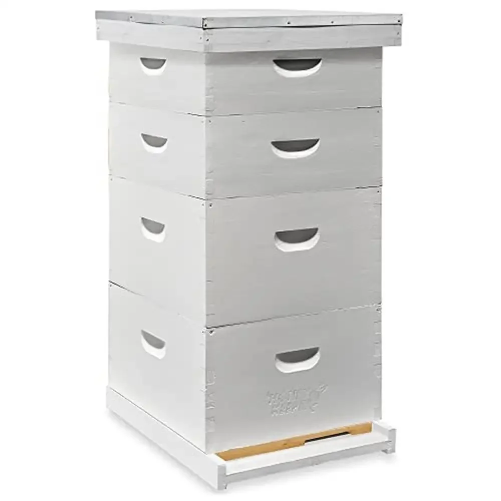 Fully Assembled Beehive Kit 10 Frame 2 Deep Brood Boxes 2 Medium Supers Fir Wood Durable Design Premium Frames & Foundation