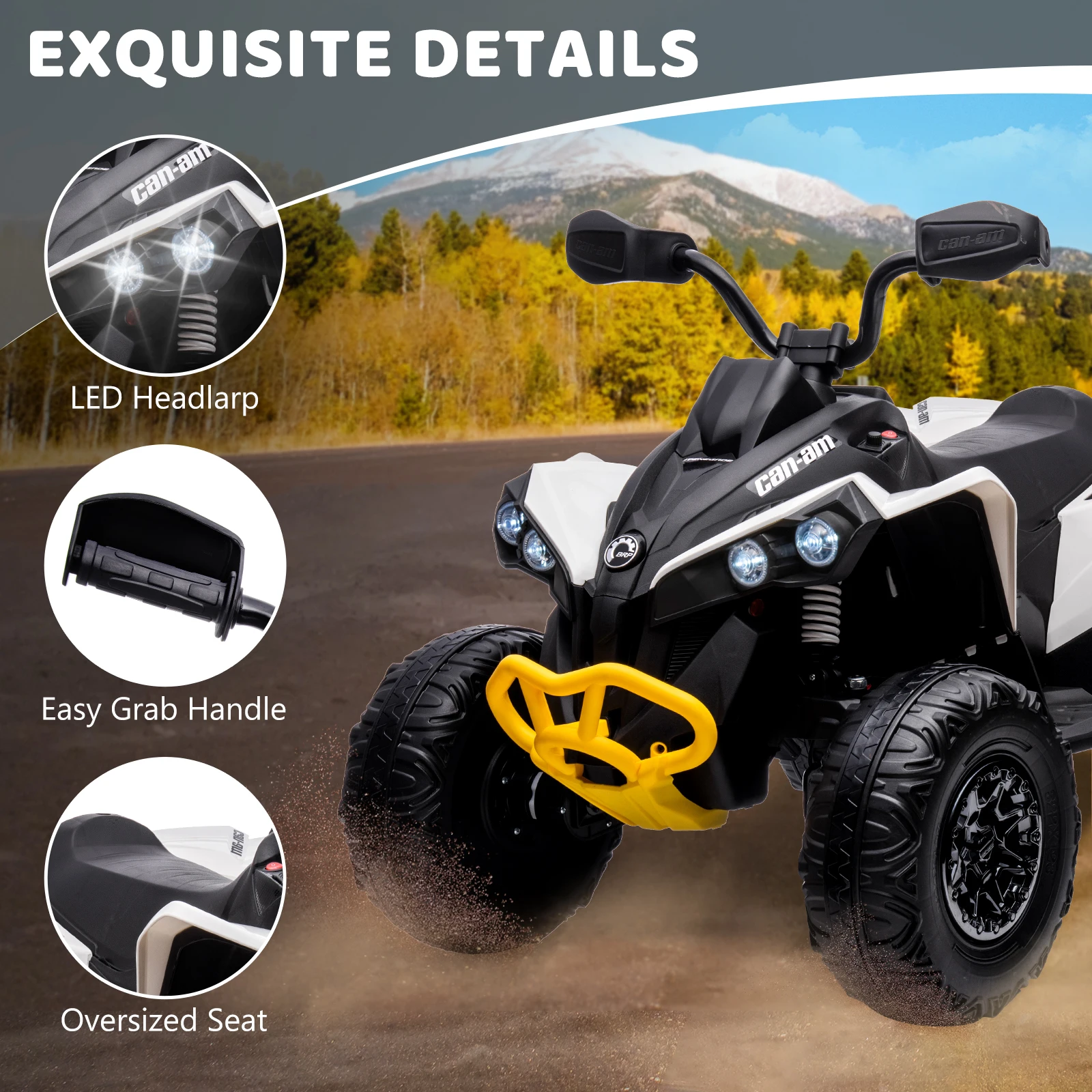 12V ATV voor kinderen, rit op speelgoedauto 4-wieler quad elektrisch voertuig, met LED-verlichting, volledig metalen ophangingen, Bluetooth, muziek, USB, schroefdraad