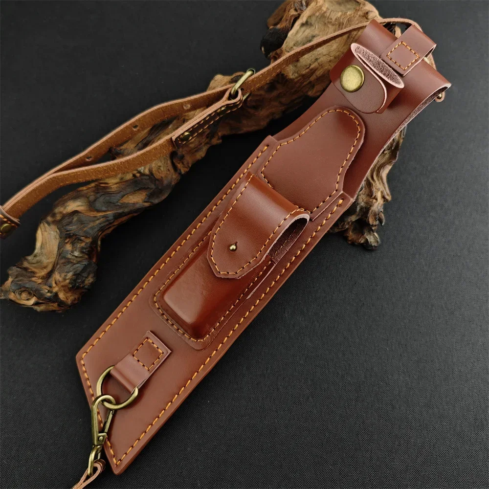 Portable Straight Knife Leather Sheath Case for Fixed Blades, Outdoor Knife Camping Organizer Knife Case With Crossbody Strap