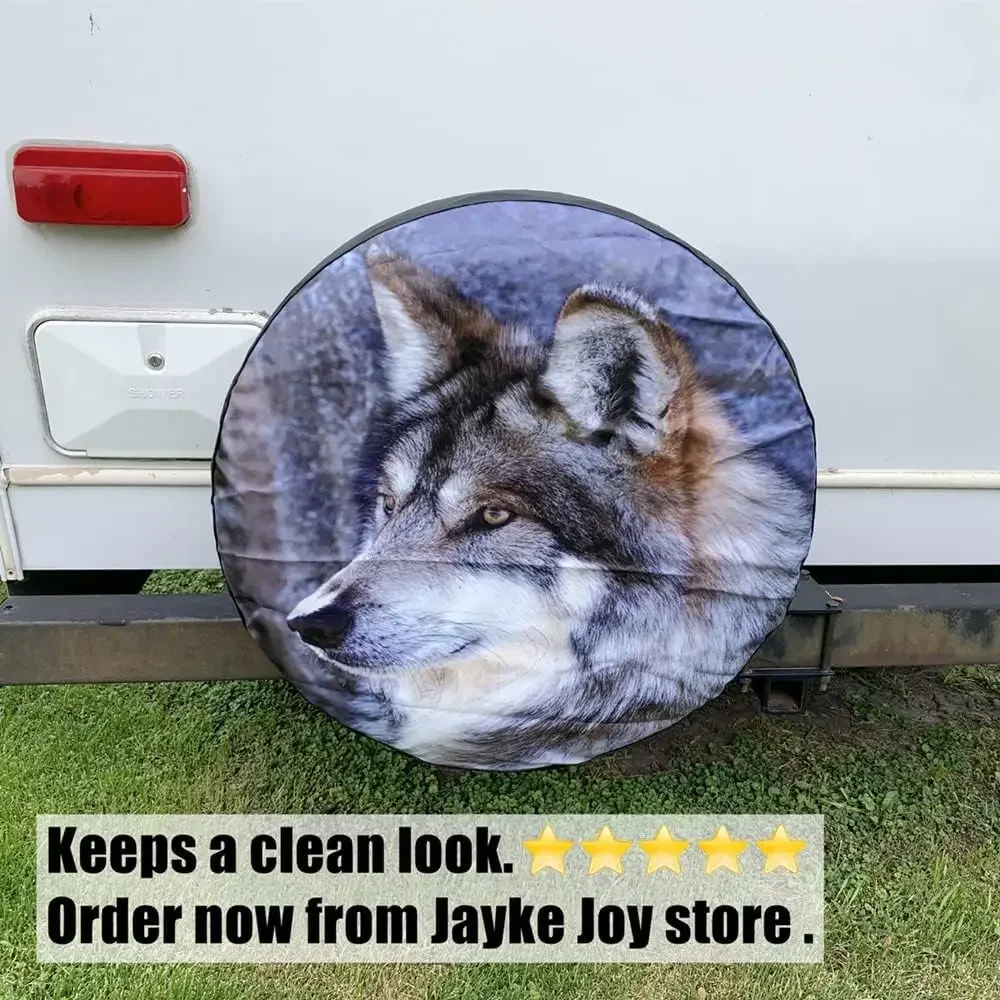 Wolf Spare Tire Cover Wheel Cover with Wolf Print Waterproof Dust-Proof Universal Fit for Trailer RV SUV and Camper Van 16 Inch