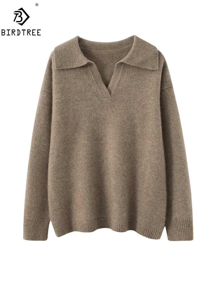 

BirdTree, Wool Cashmere Loose Sweaters, Women Polo Neck Solid Color, Casual Fashion Pullover, 2024 Autumn Winter Top T48771QM
