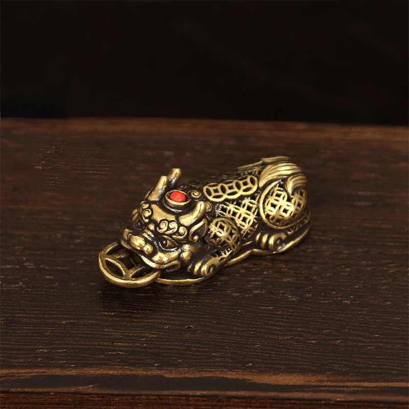 Brass Pixiu Coin Chinese Miniature Figurines - Lucky Ornament For Home Office Tabletop Decoration | Traditional Feng Shui Charms