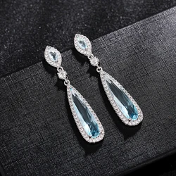 Huitan Aesthetic Light Blue Dangle Earrings for Women Fashion Contracted Design Temperament Lady Earrings Wedding Party Jewelry
