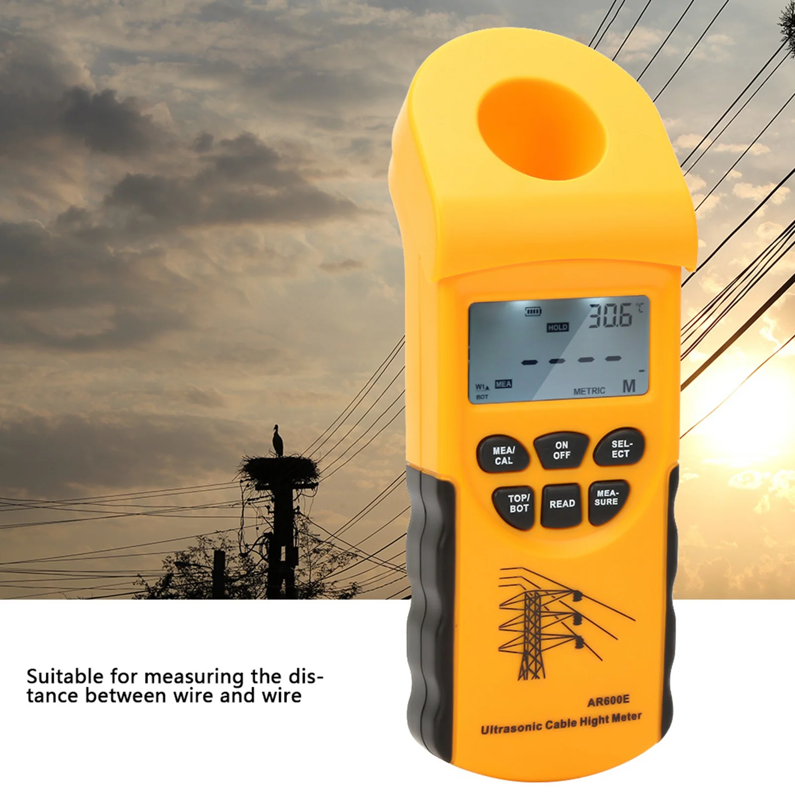 Cable Height Meter LCD Display Ultrasonic Cable Height Meter Cables Measuring Tools Overhead Cable Rangefinder