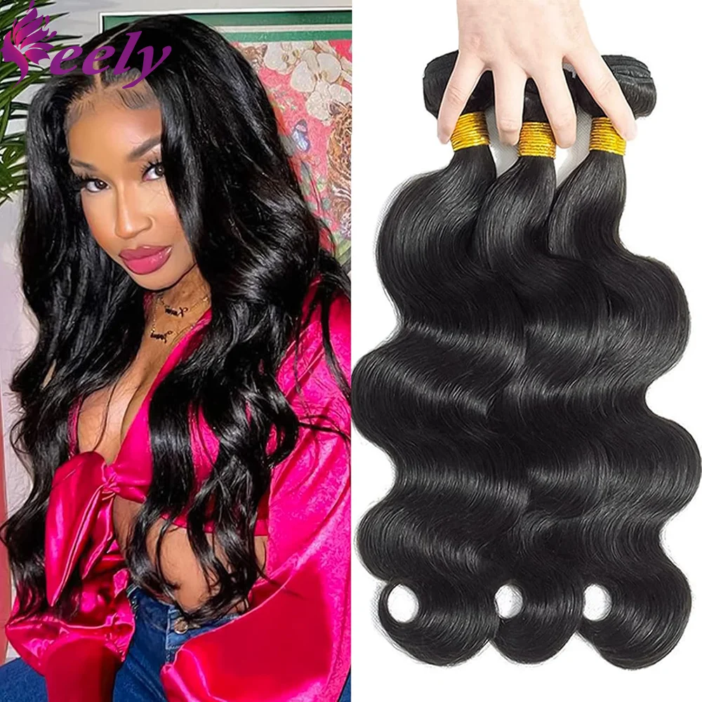 Mèches Body Wave Brésiliennes 100% Naturelles, Extensions de Cheveux Vierges Non Traités, 26 28 30, pour Femme, 100%