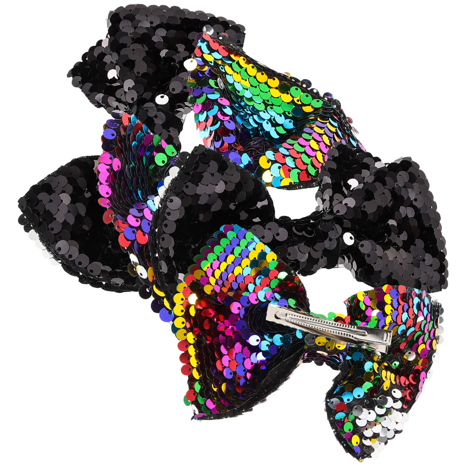 

4pcs Children 2 Black 2 Colored Reversible Bead Sequin Bow Clips Girls Hair Accessories Toddler Decorative Bows