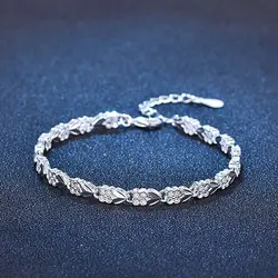Hot fine 925 Sterling Silver Heart Lucky Clover Bracelets For women wedding party Jewelry fashion noble Christmas gifts