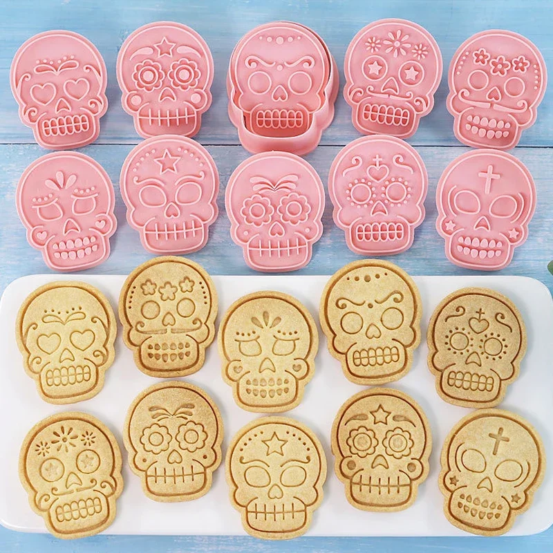 10Pcs/Set Halloween Skull Cookie Molds Cookie Stamp Pressure Fondant Sugarcraft Baking Tools
