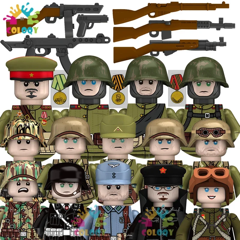 Décennie s de construction de l'armée militaire WW2 pour enfants, soldats allemands soviétiques, mini figurines d'action, jouets de médaille pour enfants, cadeaux de Noël, nouveaux jouets