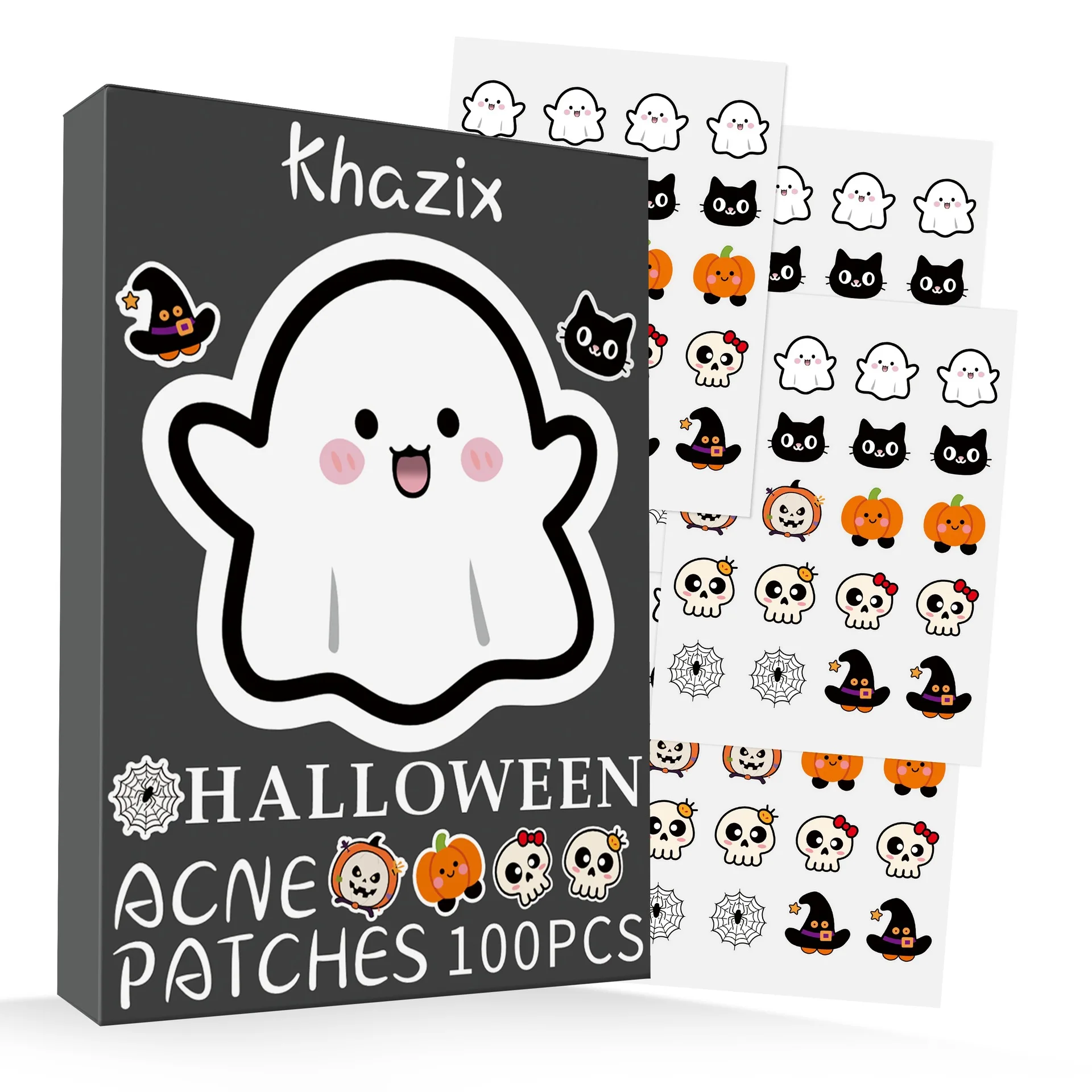

100Pcs Halloween Acne Stickers, Decorative Makeup Skull Pumpkin Ghost Multi-style Acne Stickers, Waterproof and Breathable