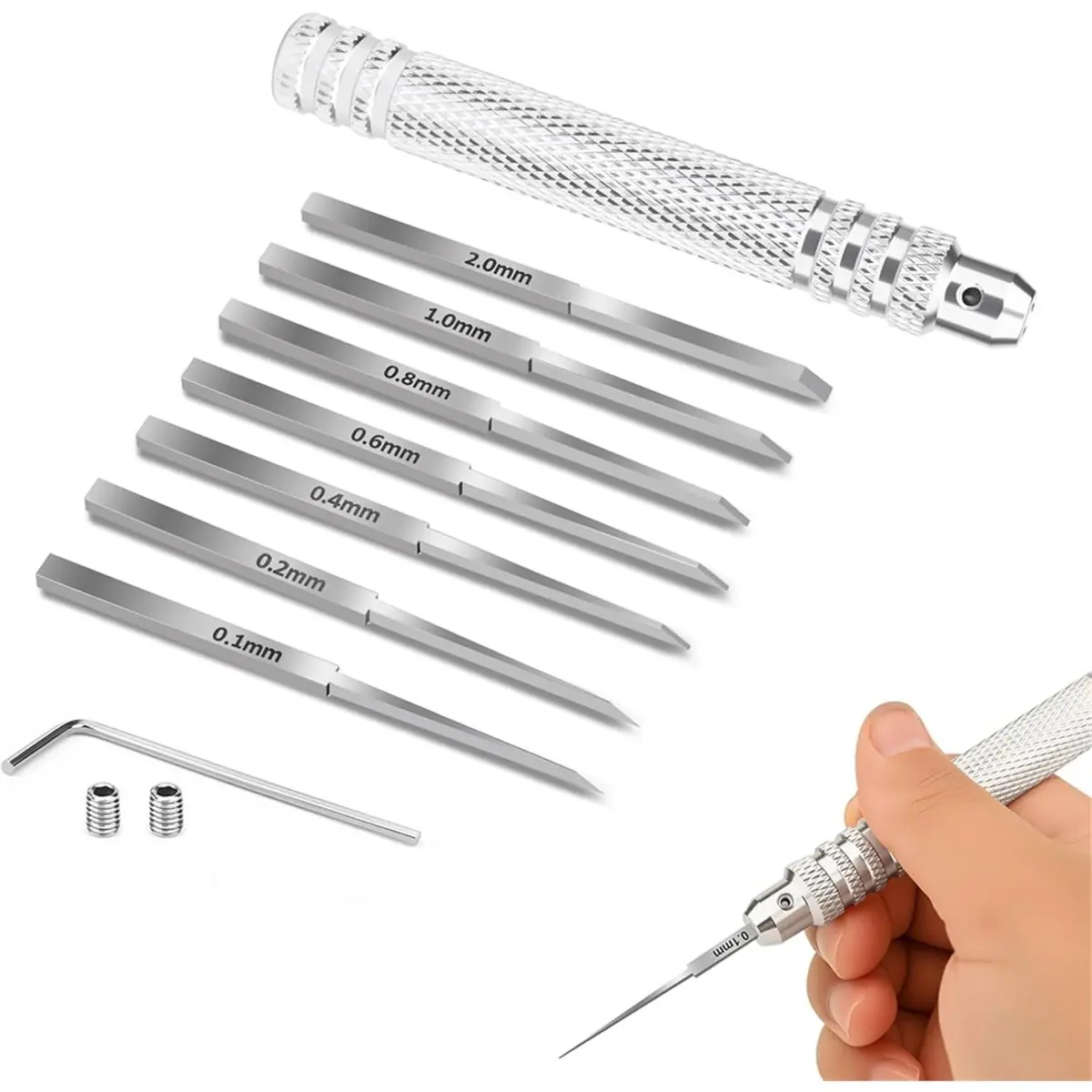 Best of 2026 Model Scribe Tool with 7 Blades (0.1/0.2/0.4/0.6/0.8/1.0/2.0mm) for Resin Carved Scribing & Cutting - Model Chisel.