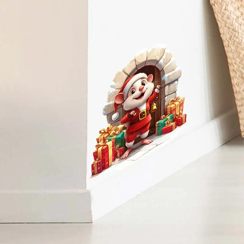 Weihnachten Maus Loch Dekoration Nette Cartoon Wand Aufkleber Wohnzimmer Wand Rand Hause Dekoration Wasserdicht Aufkleber M1050 – Detail 3